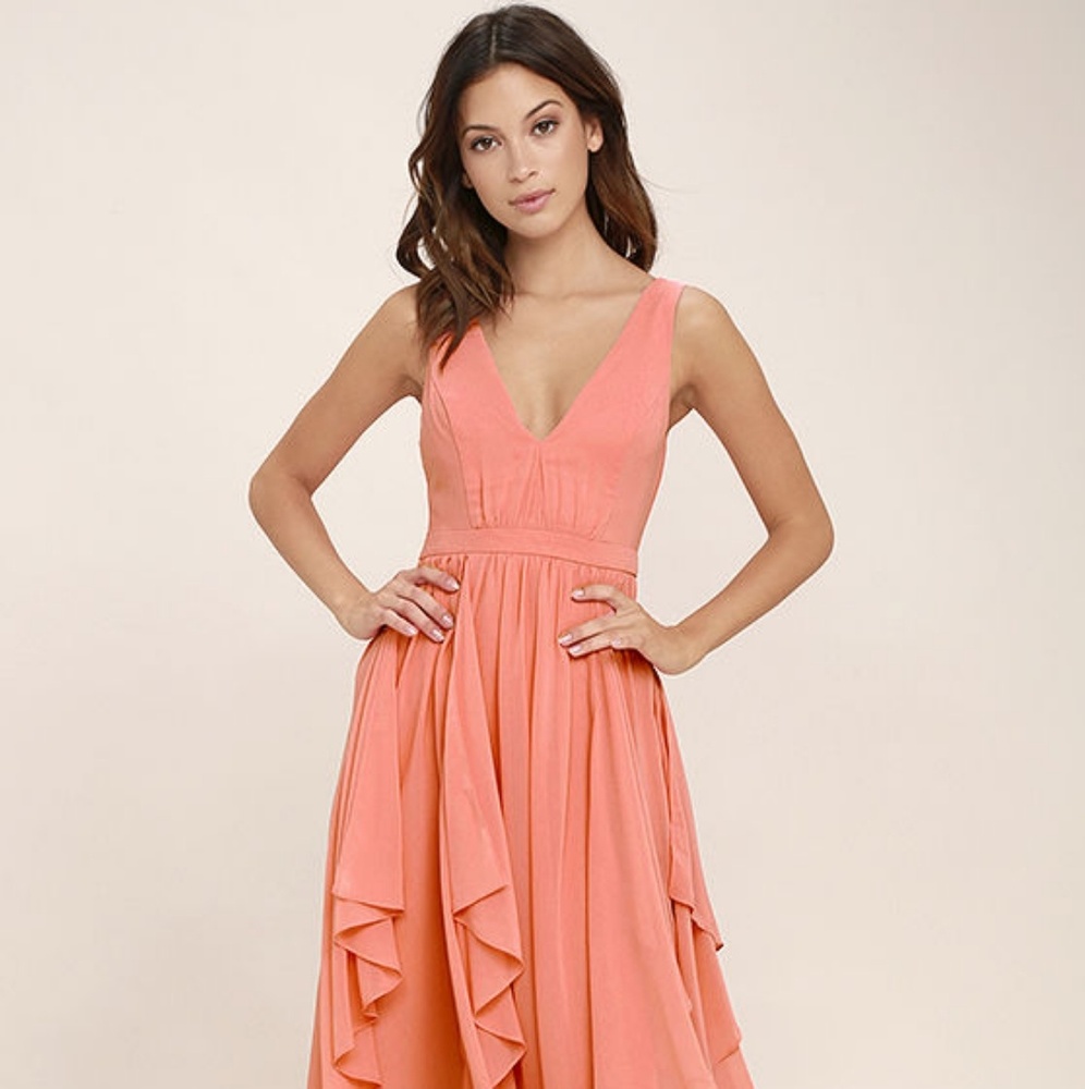 Lulu's Simply Sweet Coral Maxi Dress, Size XS